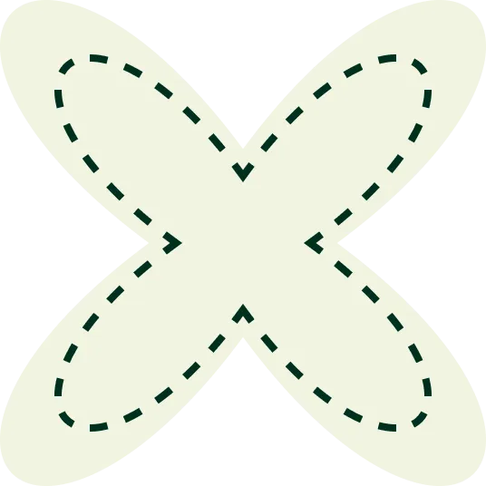 Cream-colored four-pointed star shape with dark green dashed lines outlining a smaller, similar shape inside.