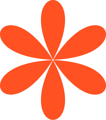 Stylized orange six-petal flower shape on a transparent background.