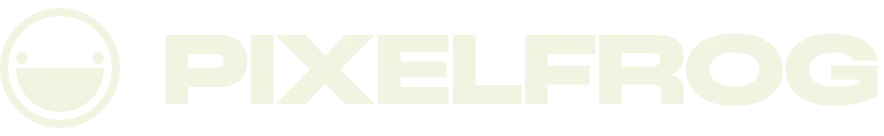PIXELFROG brand name with a stylized smiling face logo on the left.