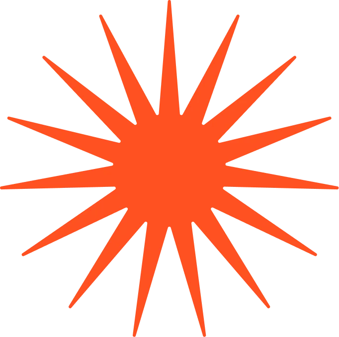 Orange twelve-pointed starburst shape with alternating long and short spikes.