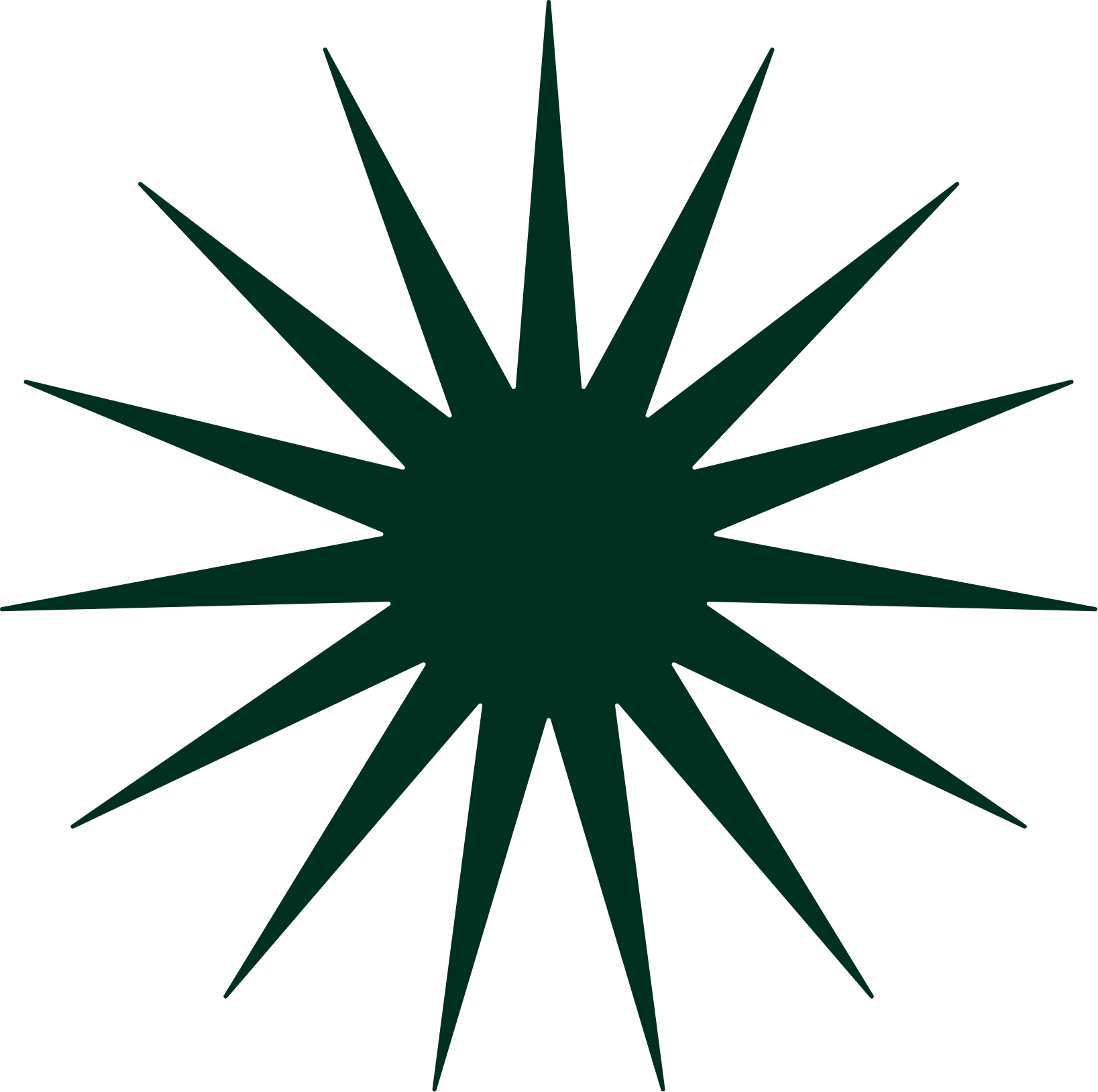 Dark green 16-pointed star shape on black background.