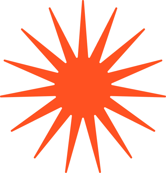 Orange twelve-pointed starburst shape on transparent background.