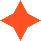 Four-pointed orange star shape with rounded edges on transparent background.
