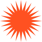 Orange sunburst icon with pointed rays alternating in length on a gray background.